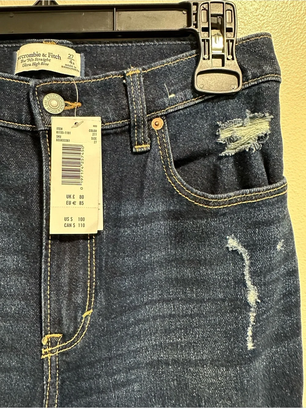 Abercrombie & Fitch Women’s 90’s Straight Ultra High Rise Jeans - Dark Wash